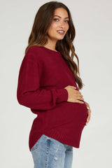 Burgundy Knit Pullover Maternity Sweater