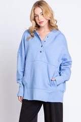 Light Blue Hooded Button Pullover Maternity Sweater