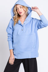 Light Blue Hooded Button Pullover Sweater