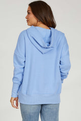 Light Blue Hooded Button Pullover Maternity Sweater