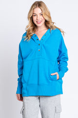 Blue Hooded Button Pullover Maternity Sweater