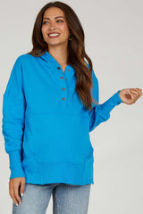 Blue Hooded Button Pullover Maternity Sweater