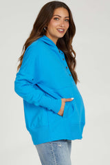 Blue Hooded Button Pullover Maternity Sweater