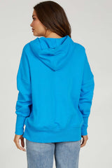 Blue Hooded Button Pullover Maternity Sweater