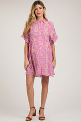 Pink Floral Button Down Maternity Dress