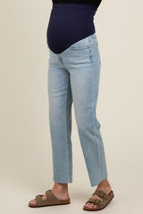 Light Blue Raw Hem Maternity Straight Leg Jeans