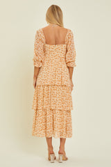 Dusty Apricot Tiered Midi Dress