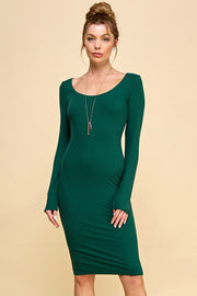 Forest Green Ribbed Long Sleeve Dress