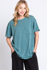 Teal Mineral Wash Front Pocket Short Sleeve Maternity T-Shirt