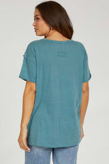 Teal Mineral Wash Front Pocket Short Sleeve Maternity T-Shirt