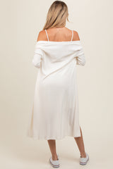 White Ribbed Soft Knit Dress Cardigan Maternity Set