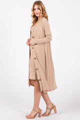 Beige Ribbed Soft Knit Dress Cardigan Set