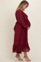 Burgundy Front Twist Maternity Plus Maxi Dress