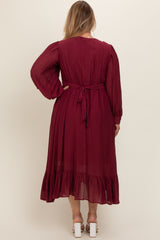 Burgundy Front Twist Maternity Plus Maxi Dress