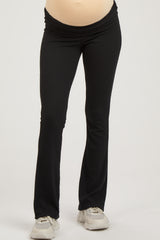 Black Ribbed Foldover Maternity Flared Pants