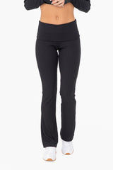 Black Ribbed Foldover Flared Pants