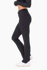 Black Ribbed Foldover Flared Pants