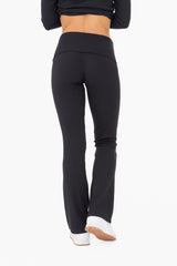 Black Ribbed Foldover Flared Pants