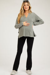 Black Ribbed Foldover Maternity Flared Pants