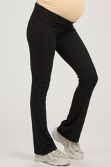 Black Ribbed Foldover Maternity Flared Pants