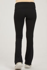 Black Ribbed Foldover Maternity Flared Pants