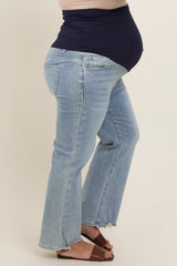 Light Blue Distressed Hem Maternity Plus Jeans