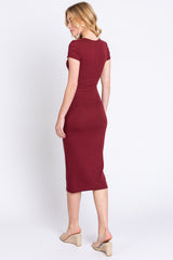 Burgundy Rib Knit Short Sleeve Midi Dress