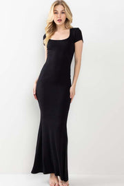 Black Ribbed Scoop Neck Maxi Dress