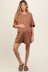 Camel Basic Maternity Romper