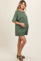 Light Olive Basic Maternity Romper