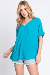 Turquoise Short Sleeve Maternity Blouse