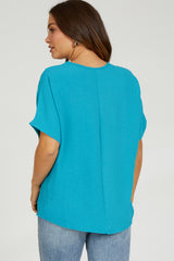 Turquoise Short Sleeve Maternity Blouse