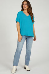 Turquoise Short Sleeve Maternity Blouse