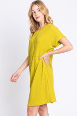 Lime Ribbed Front Pocket Dolman Short Sleeve Dress