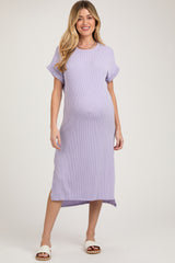 Lavender Ribbed Short Sleeve Maternity Midi Dress