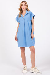 Blue Collared Button Front Maternity Dress