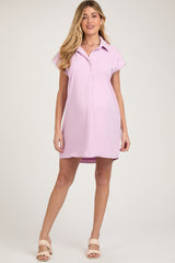 Lavender Collared Button Front Maternity Dress