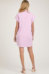 Lavender Collared Button Front Maternity Dress