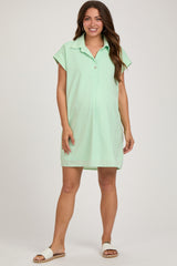 Mint Collared Button Front Maternity Dress