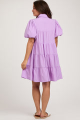 Lavender Puff Sleeve Maternity Mini Shirt Dress