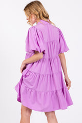 Lavender Puff Sleeve Mini Shirt Dress