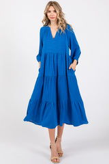 Royal Textured Tiered Maternity Midi Dress