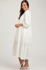 White Textured Tiered Maternity Midi Dress