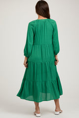 Green Textured Tiered Maternity Midi Dress