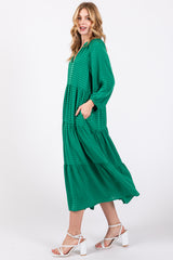 Green Textured Tiered Midi Dress