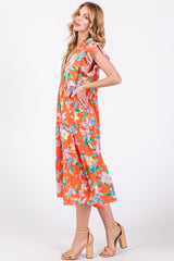 Orange Floral Ruffle Tiered Dress