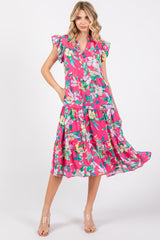 Fuchsia Floral Ruffle Tiered Maternity Dress