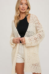 Cream Open Knit Long Cardigan