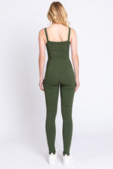 Olive Ribbed Sleeveless Jumpsuit