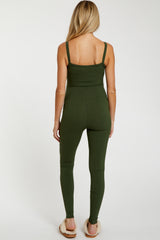 Olive Ribbed Sleeveless Maternity Jumpsuit